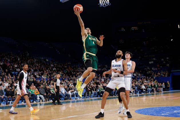 Sport Themen der Woche KW27 Sport Bilder des Tages BASKETBALL AUSTRALIA GUAM, Tyrese Proctor of the Australian Boomers drives to the basket during the Basketball World Cup qualifier match between Australia and Guam at RAC Arena in Perth, Friday, July 3, 2026. ( NO ARCHIVING, EDITORIAL USE ONLY PERTH WESTERN AUSTRALIA AUSTRALIA  Copyright: xRICHARDxWAINWRIGHTx 20260703144682611408
