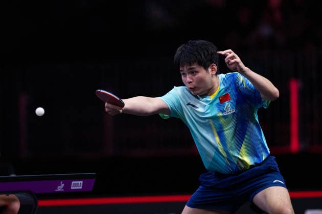 LOS ANGELES, CALIFORNIA - JULY 02: Lin Shidong of China competes in the Men s Singles - Round of 16 match against Alexis Lebrun of France on day 7 of United States Smash 2026 at Ontario Convention Center on July 2, 2026 in Los Angeles, California.  Copyright: xVCGx 111651985562