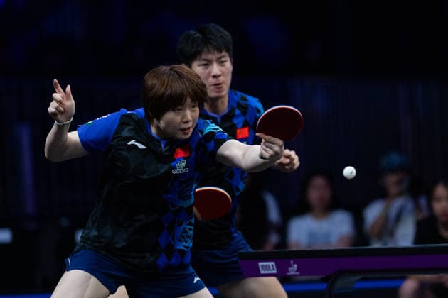 LOS ANGELES, CALIFORNIA - JULY 02: Wen Ruibo and Kuai Man of China compete in the Mixed Doubles Semifinal match against Lim Jonghoon and Shin Yubin of South Korea on day 7 of United States Smash 2026 at Ontario Convention Center on July 2, 2026 in Los Angeles, California.  Copyright: xVCGx 111651991566