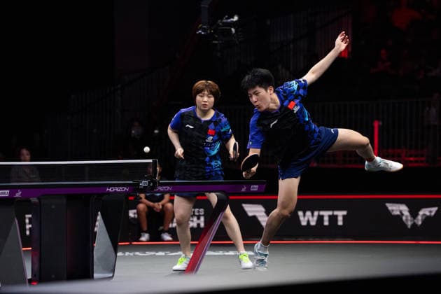 Sport Bilder des Tages LOS ANGELES, CALIFORNIA - JULY 02: Wen Ruibo and Kuai Man of China compete in the Mixed Doubles Semifinal match against Lim Jonghoon and Shin Yubin of South Korea on day 7 of United States Smash 2026 at Ontario Convention Center on July 2, 2026 in Los Angeles, California.  Copyright: xVCGx 111651991561
