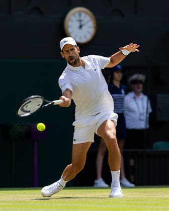 Novak Djokovic (SRB) in action during his match against Arthur Rinderknech (FRA) in the 2026 Wimbledon Championships at the AELTC London London All England Lawn Tennis and Croquet Club Wimbledon England, UK NEWSPAPERS OUT Copyright: xImmyxThompson-Bland IPSxPhotoxAgencyx