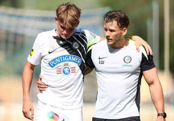 SOCCER - Sturm vs Kosice, test match IRDNING,AUSTRIA,03.JUL.26 - SOCCER - ADMIRAL Bundesliga, Nike liga, SK Sturm Graz vs FC Kosice, test match. Image shows Mate Grgic (Sturm) and Lukas Wettl.  GEPAxpictures xHaraldxSteiner