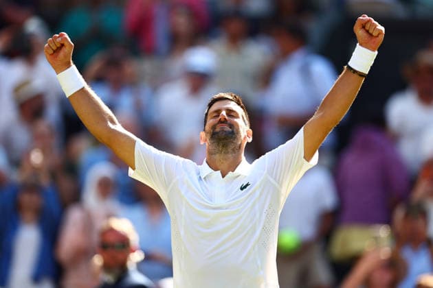 Novak Djokovic celebrates victory in his third round match Wimbledon Tennis Championships, Day 5, The All England Lawn Tennis and Croquet Club, London, UK - 03 Jul 2026London The All England Lawn Tennis and United Kingdom  Copyright: xJamesxMarsh Shutterstockx 16970347ga