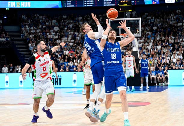 LKS 20260703 CAPTION CORRECTION, JANTUNEN Hungary s Boris Krnjajski (L), Finland s Lauri Markkanen and Mikael Jantunen during the men s FIBA World Cup basketball qualifying match between Finland and Hungary in Helsinki, Finland, on July 3, 2026. - EMMI KORHONEN Helsinki Finland 8rXtR4Oye04  Copyright: xEmmixKorhonenx 8rXtR4Oye04