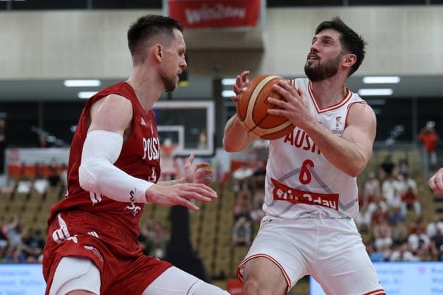 Sport Bilder des Tages 3.July.2026 – basketball – FIBA world cup Qualifier -First Round · Group F- Austria vs Poland Daniel Friedrich is in action VIENNA Arena Wien , Vienna Vienna AUSTRIA