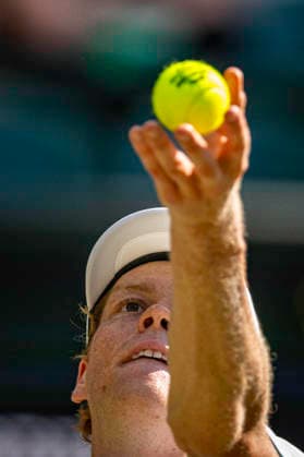 RECORD DATE NOT STATED 3rd July 2026; All England Lawn Tennis and Croquet Club, London, England; Wimbledon Tennis Tournament, Day Five; Jannik Sinner (ITA) serves in his third round match against Jenson Brooksby (USA) GodfreyxPitt