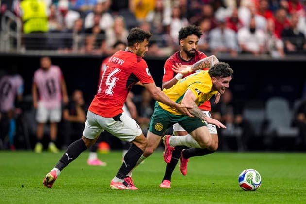 Aiden O Neill of Australia battles for possession of the ball during a match between Australia and Egypt for the 2026 World Cup, held at Dallas Stadium in Dallas, United States. Richard Callis Fotoarena (Richard Callis SPP)  Copyright: xRichardxCallisx xSPPx spp-en-RiCa-2978127