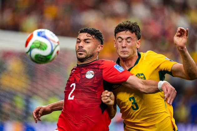 Alessandro Circati of Australia and Yasser Ibrahim of Egypt challenge for possession of the ball during a match between Australia and Egypt for the 2026 World Cup, held at Dallas Stadium in Dallas, United States. Richard Callis Fotoarena (Richard Callis SPP)  Copyright: xRichardxCallisx xSPPx spp-en-RiCa-2978153