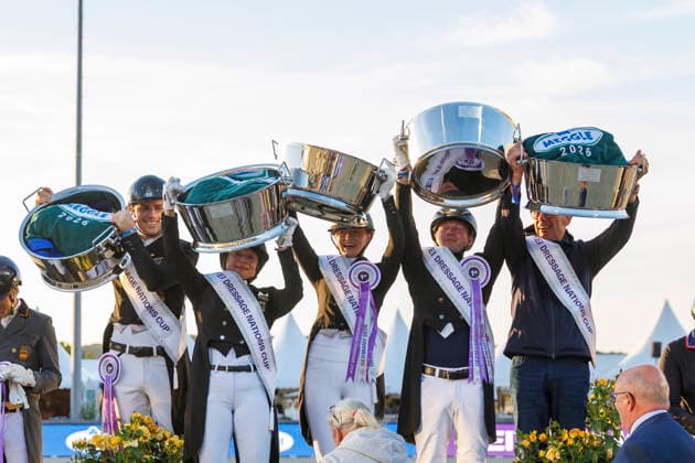 HAGEN a.T.W. - CDIO Nations Cup 2026, HAGEN a.T.W. - CDIO Nations Cup 2026 Covalliero Dressage Days 2026 Team Germany, Team Spain, Team USA WANDRES Frederic (GER), WERTH Isabell (GER), ROTHENBERGER Semmieke (GER), NETZ Raphael (GER), ROESER Klaus (Chef dÂ Equipe) with Grooms Siegerehrung Prize giving ceremony CDIO Nations Cup Nationen Preis - Grand Prix de Dressage Meggle Prize Hagen a.T.W., Hof Kasselmann 03. July 2026 - *** HAGEN a T W CDIO Nations Cup 2026, HAGEN a T W CDIO Nations Cup 2026 Covalliero Dressage Days 2026 Team Germany, Team Spain, Team USA WANDRES Frederic GER, WERTH Isabell GER, ROTHENBERGER Semmieke GER, NETZ Raphael GER, ROESER Klaus Chef d’Equipe with Grooms Prize-giving ceremony CDIO Nations Cup Nations Prize Grand Prix de Dressage Meggle Prize Hagen a T W, Hof Kasselmann July 3, 2026
