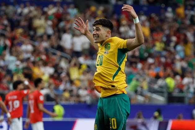 Australia s Cristian Volpato celebrates the 1-1 goal during a Round 32 2026 FIFA World Cup, WM, Weltmeisterschaft, Fussball match between Egypt and Australia, at the Dallas Stadium, in Dallas, United States, 03 July 2026. Australia vs Egypt !ACHTUNG: NUR REDAKTIONELLE NUTZUNG!  Copyright: xMariscalx GRAF721 20260703-55020792640_1