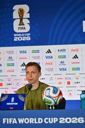 FIFA World Cup, WM, Weltmeisterschaft, Fussball 2026 - Canada press conference, PK, Pressekonferenz Canada player Alistair Johnston attends a press conference, in Houston, USA, 03 July 2026. Canada will face Morocco on 04 July in a 2026 FIFA World Cup Round of 16 match. HOUSTON Texas United States  Copyright: xSAMxWASSONx