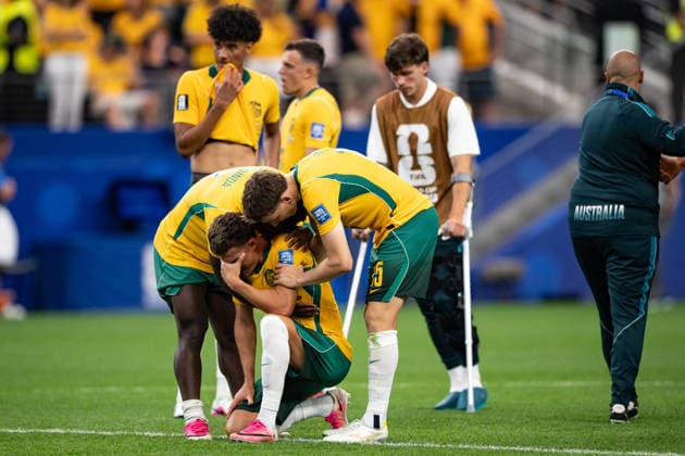 Australia Players gestures after defeat during the FIFA World Cup, WM, Weltmeisterschaft, Fussball 2026 Round of 32 match between Australia and Egypt at Dallas Stadium in Dallas, Texas, United States, on July 3rd, 2026. (Photo by Riquelve Nata Sports Press Photo)  Copyright: xRiquelvexNata SportsxPressxPhotox Sportspressphoto_SPR184113