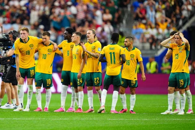 Australia v Egypt - FIFA World Cup, WM, Weltmeisterschaft, Fussball 2026 - Round of 32 ARLINGTON, USA - JULY 03: Players of Australia react after eliminated at the shoot-out of the 2026 FIFA World Cup Round of 32 match between Australia and Egypt at Dallas Stadium in Arlington, Texas, United States on July 03, 2026. Evrim Aydin Anadolu Texas United States. Editorial use only. Please get in touch for any other usage.  Copyright: x2026xAnadoluxEvrimxAydinx