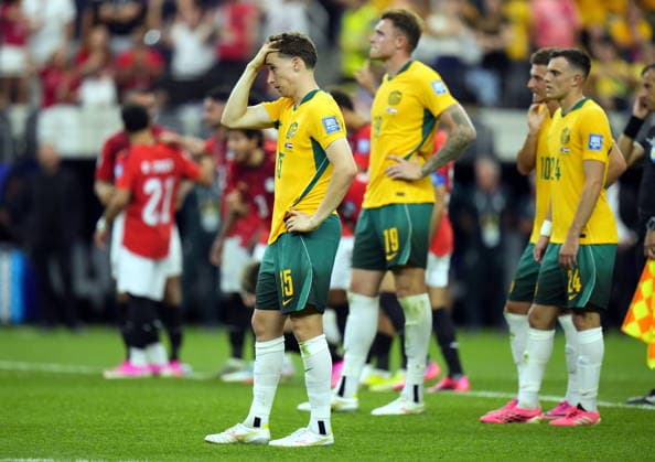 FIFA World Cup, WM, Weltmeisterschaft, Fussball 2026 - Round of 32 - Australia vs Egypt Players of Australia react after losing the penalty shoot out during the FIFA World Cup 2026 Round of 32 match Australia against Egypt, in Dallas, USA, 03 July 2026. E DALLAS United States  Copyright: xJEFFREYxMCWHORTERx