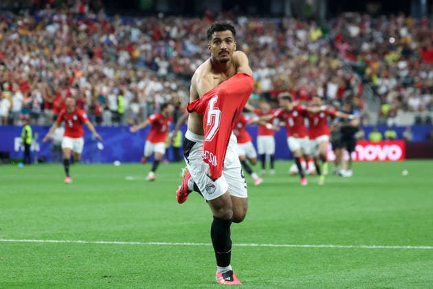 ARLINGTON, TX - JULY 03: Hossam Abdelmaguid 4 of Egypt takes his jersey off after scoring in penalty kicks and winning the FIFA World Cup, WM, Weltmeisterschaft, Fussball 2026 Round of 32 match between Australia and Egypt on July 3, 2026, at Dallas Stadium in Dallas, Texas. (Photo by David Buono Icon Sportswire) SOCCER: JUL 03 FIFA World Cup 26 Round of 32 - Australia vs Egypt EDITORIAL USE ONLY Icon260703034