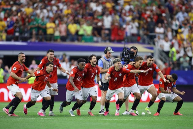 Egyptian players celebrate after winning on penalties in the round of 32 match of the 2026 FIFA World Cup, WM, Weltmeisterschaft, Fussball between Australia and Egypt at AT&T Stadium in Arlington, USA, 03 July 2026. FIFA World Cup 2026: Australia - Egypt !ACHTUNG: NUR REDAKTIONELLE NUTZUNG!  Copyright: xCarlosxRamírezx GR5199 20260703-55020793258_1