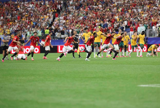 (260704) -- DALLAS, July 4, 2026 -- Players of Egypt celebrate victory after the round of 32 match between Australia and Egypt at the 2026 FIFA World Cup, WM, Weltmeisterschaft, Fussball at Dallas Stadium in Dallas, the United States, July 3, 2026. ) (SP)U.S.-DALLAS-FOOTBALL-FIFA WORLD CUP-ROUND OF 32-AUS VS EGY LixYing 