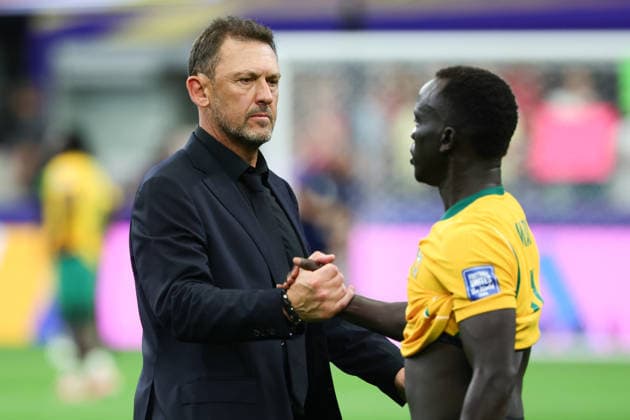 Tony Popovic Head Coach of Australia consoles Awer Mabil of Australia after Australia lose to Egypt in a penalty shoot out during the FIFA World Cup, WM, Weltmeisterschaft, Fussball 2026 last 32 match between Australia and Egypt at AT&T Stadium, Dallas, USA on 3 July 2026. Copyright: xPeterxDovganx 45210058