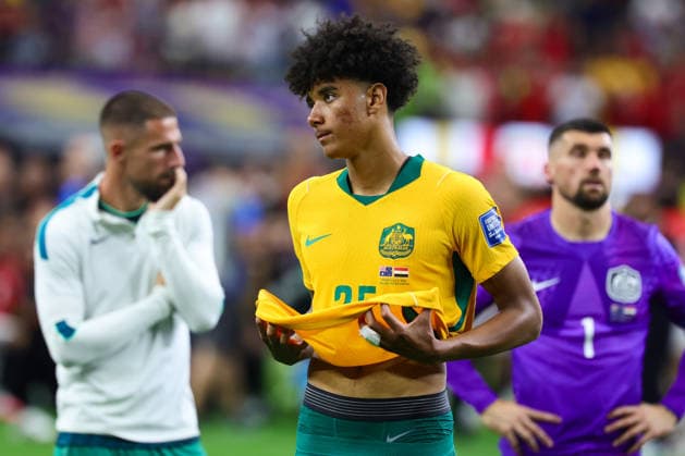 Lucas Herrington of Australia visibly upset after Australia lose to Egypt in a penalty shoot out during the FIFA World Cup, WM, Weltmeisterschaft, Fussball 2026 last 32 match between Australia and Egypt at AT&T Stadium, Dallas, USA on 3 July 2026. Copyright: xPeterxDovganx 45210060
