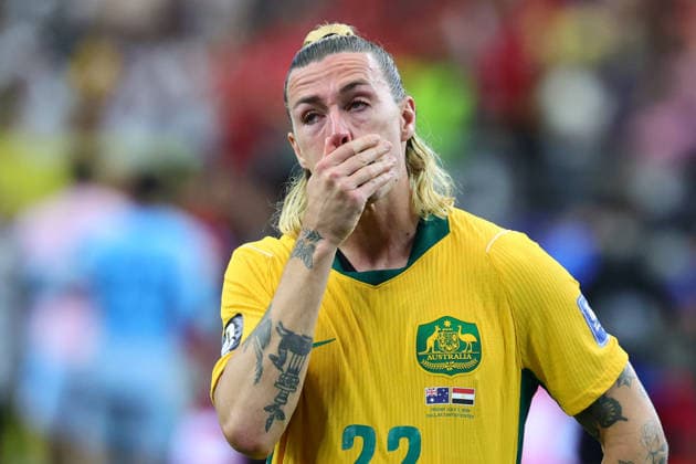 Jackson Irvine of Australia visibly upset after Australia lose to Egypt in a penalty shoot out during the FIFA World Cup, WM, Weltmeisterschaft, Fussball 2026 last 32 match between Australia and Egypt at AT&T Stadium, Dallas, USA on 3 July 2026. Copyright: xPeterxDovganx 45210063