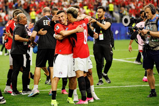 Karim Hafez and Emam Ashour seen celebrating after winning penalty shootout during FIFA World Cup, WM, Weltmeisterschaft, Fussball 2026 game between national teams of Australia and Egypt (Grzegorz Wajda Ball Raw Images) Arlington Dallas Stadium USA Copyright: xGrzegorzxWajdax grzegorzwajda_australia_egypt_2526_7-42