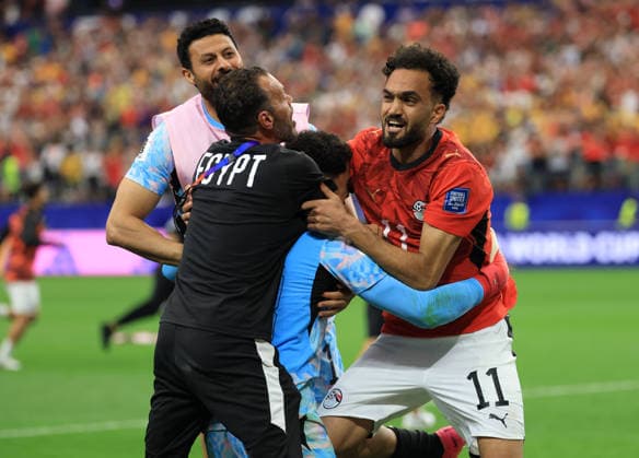 ARLINGTON, TEXAS - JULY 3: Mostafa Ziko of Egypt celebrates after the FIFA World Cup, WM, Weltmeisterschaft, Fussball 2026 Round Of 32 match between Australia and Egypt at Dallas Stadium on July 3, 2026 in Arlington, United States.  Copyright: xMBxMediax