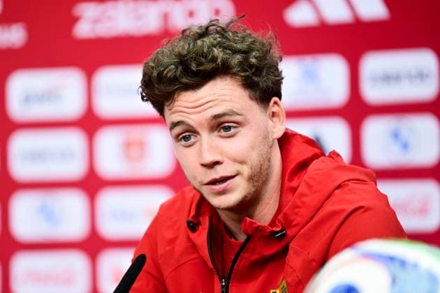 Belgian national football team - FIFA World Cup, WM, Weltmeisterschaft, Fussball 2026 - media activities 03 07 2026 LOS ANGELES, UNITED STATES OF AMERICA - JULY 03 : De Cuyper Maxim defender of Belgium pictured during a press conference, PK, Pressekonferenz at the SoFi Stadium prior to the Belgium vs Iran match during the 2026 FIFA World Cup on July 3, 2026 in Los Angeles, United States of America, 03 07 2026 Los Angeles United States of America  Copyright: xJanxDexMeuleneirx