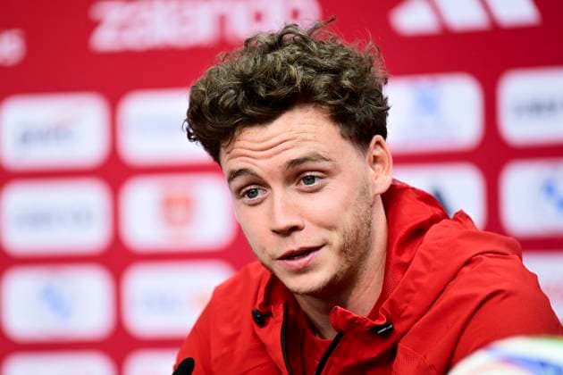 Belgian national football team - FIFA World Cup, WM, Weltmeisterschaft, Fussball 2026 - media activities 03 07 2026 LOS ANGELES, UNITED STATES OF AMERICA - JULY 03 : De Cuyper Maxim defender of Belgium pictured during a press conference, PK, Pressekonferenz at the SoFi Stadium prior to the Belgium vs Iran match during the 2026 FIFA World Cup on July 3, 2026 in Los Angeles, United States of America, 03 07 2026 Los Angeles United States of America  Copyright: xJanxDexMeuleneirx