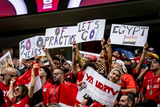DALLAS - Egyptian supporters during the 2026 World Cup match between Australia and Egypt at Dallas Stadium on July 3, 2026, in Dallas, United States. (Photo by Stefan Koops EYE4IMAGES DeFodi Images) - *** DALLAS Egyptian fans during the 2026 World Cup match between Australia and Egypt at Dallas Stadium on July 3, 2026, in Dallas, United States. Photo by Stefan Koops, EYE4IMAGES, DeFodi Images