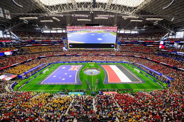 July 3, 2026, Arlington, Texas, USA: National flags of Australia (left) and Egypt (right) during team introductions before the FIFA World Cup, WM, Weltmeisterschaft, Fussball 2026, round of 32 football match between Australia and Egypt on July 03, 2026. World Cup 2026: RD 32: Australia 1:1 Egypt  - ZUMAm348 20260703_znp_m348_002 Copyright: xLuisxRevillaxMatax