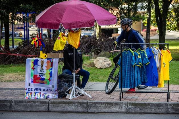 Bogota before World Cup Football Match BOGOTÃ, COLOMBIA JULY 03, 2026: Scene from the streets of Bogota a few hours before the eliminatory World Cup football match: Colombia VS Ghana. Bogota Colombia Copyright: x xAntonioxCasciox xJNAxPressx