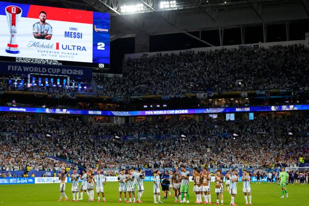 Argentina v Cabo Verde: Round of 32 - FIFA World Cup, WM, Weltmeisterschaft, Fussball 2026 Players of Argentina celebrate the victory during the FIFA World Cup 2026 Round Of 32 match between Argentina and Cabo Verde at Miami Stadium on July 3, 2026 in Miami Gardens, United States. Miami Gardens FL United States  Copyright: xJosexBretonx originalFilename:bretonhernandez-argentin260703_npQLv.jpg