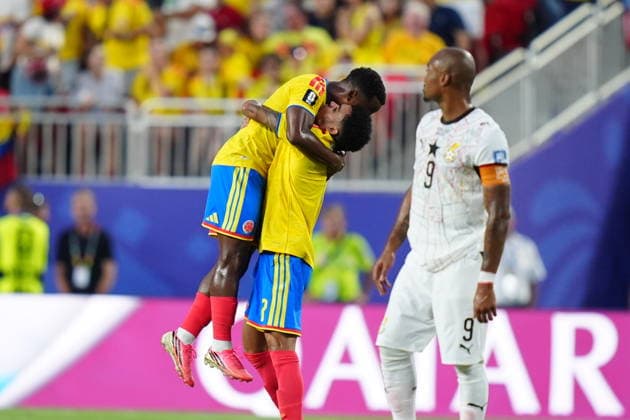 Colombia v Ghana - FIFA World Cup, WM, Weltmeisterschaft, Fussball 2026 - Round of 32 KANSAS CITY, UNITED STATES - JULY 3: Jhon Arias (11) of Colombia celebrates after scoring a goal during the 2026 FIFA World Cup Round of 32 match between Colombia and Ghana at Arrowhead Stadium (Kansas City Stadium) in Kansas City, Missouri, United States on July 3, 2026. Hakan Akgun Anadolu Missouri United States. Editorial use only. Please get in touch for any other usage.  Copyright: x2026xAnadoluxHakanxAkgunx