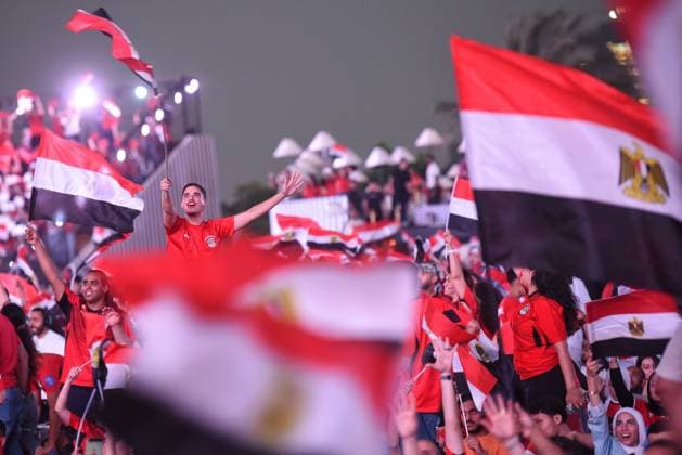 Egypt Fans Celebrate World Cup Victory Over Australia Cairo, EGYPT JULY 3, 2026: Egyptian fans celebrate at a fan zone in Egypt™s New Administrative Capital after the national team, Nationalteam defeated Australia in the FIFA World Cup, WM, Weltmeisterschaft, Fussball 2026 Round of 32. Cairo Egypt Copyright: x xMahmoudxAhmedxabdxelghanyx xJNAxPressx
