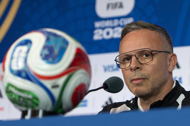 (260704) -- HOUSTON, July 4, 2026 -- Mohamed Ouahbi, head coach of Morocco, attends a press conference, PK, Pressekonferenz ahead of the round of 16 match between Canada and Morocco at the FIFA World Cup, WM, Weltmeisterschaft, Fussball 2026 in Houston, the United States, July 3, 2026. ) (SP)U.S.-HOUSTON-FOOTBALL-FIFA WORLD CUP-PRESS CONFERENCE-MOROCCO XiaoxYijiu 