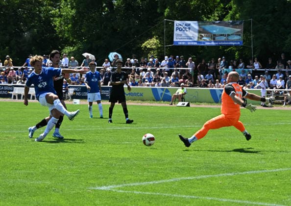 04.07.2026, xsltx, Fussball Testspiel, SG Arheilgen - SV Darmstadt 98 v.l. Fynn-Luca Lakenmacher (SV Darmstadt 98) trifft zum 4:0 für Darmstadt (DFL DFB REGULATIONS PROHIBIT ANY USE OF PHOTOGRAPHS as IMAGE SEQUENCES and or QUASI-VIDEO) *** July 4, 2026, xsltx, soccer friendly match, SG Arheilgen vs. SV Darmstadt 98, Fynn Luca Lakenmacher scores to make it 4–0 for Darmstadt. DFL and DFB regulations prohibit any use of photographs as image sequences and or quasi-video.