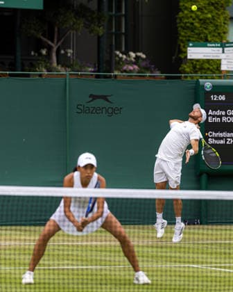 Christian Harrison (USA) and Shaui Zhang (CHN) in action during their Mixed Doubles match at The Championships Wimbledon 2026, AELTC, London London All England Lawn Tennis and Croquet Club Wimbledon England, UK NEWSPAPERS OUT Copyright: xImmyxThompson-Bland IPSxPhotoxAgencyx