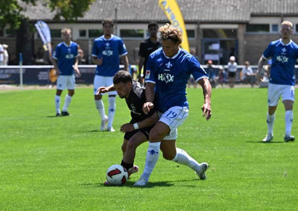 04.07.2026, xsltx, Fussball Testspiel, SG Arheilgen - SV Darmstadt 98 v.l. Yasin Rabiai (SG Arheilgen), Fynn-Luca Lakenmacher (SV Darmstadt 98) (DFL DFB REGULATIONS PROHIBIT ANY USE OF PHOTOGRAPHS as IMAGE SEQUENCES and or QUASI-VIDEO) *** July 4, 2026, xsltx, Soccer Friendly Match, SG Arheilgen vs. SV Darmstadt 98, Yasin Rabiai (SG Arheilgen), Fynn Luca Lakenmacher (SV Darmstadt 98). DFL and DFB regulations prohibit any use of photographs as image sequences and or quasi-video.