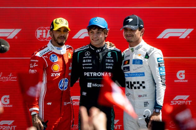 July 4, 2026, Silverstone, Northamptonshire, United Kingdom: LEWIS HAMILTON (44, Scuderia Ferrari HP, GBR, British F1 Driver, SF-26) ANDREA KIMI ANTONELLI (12, Mercedes AMG Petronas F1 Team, ITA, Italian F1 Driver, W17) LANDO NORRIS (1, McLaren Mastercard F1 Team, GBR, British F1 Driver, MCL40) in parc fermo after the sprint race at the Formula 1 Pirelli British Grand Prix 2026 at Silverstone Circuit Silverstone United Kingdom - ZUMAr193 20260704_zsp_r193_045 Copyright: xSaraxRuffonix
