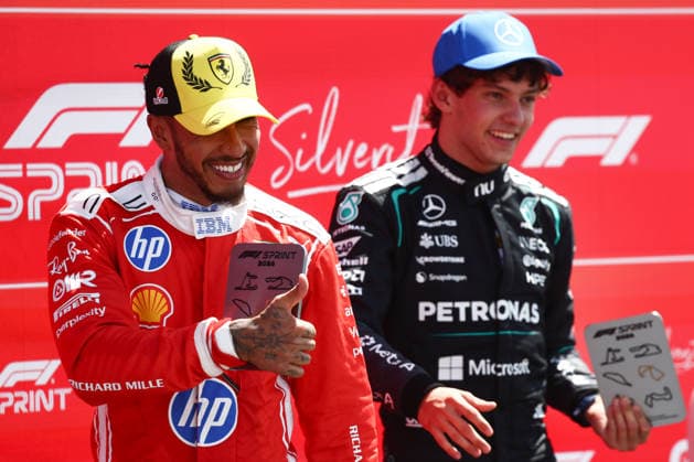 F1 British Grand Prix 2026 Sprint Lewis Hamilton of Ferrari and Andrea Kimi Antonelli of Mercedes after Sprint ahead of the Formula 1 British Grand Prix at Silverstone Circuit in Northampton, Great Britain on July 4, 2026. Northampton United Kingdom  Copyright: xJakubxPorzyckix originalFilename:porzycki-f1britis260704_npbJy.jpg