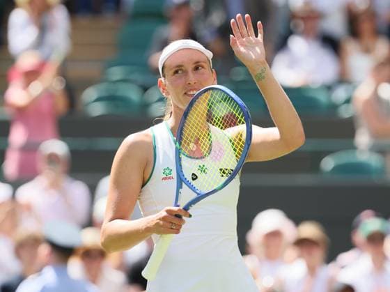 Belgian Elise Mertens reacts during a tennis match against Kazakh Rybakina, in the third round of the Ladies singles at the Wimbledon grand slam tennis tournament in London, Britain, Saturday 04 July 2026. BENOITxDOPPAGNE  x180341459x