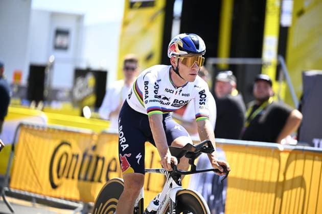 Belgian Remco Evenepoel of Red Bull-BORA-hansgrohe pictured during a training ahead of the first stage of the 2026 Tour de France cycling race, a team time trial of 19km with start and finish in Barcelona, Spain, Saturday 04 July 2026. The 113th edition of the Tour de France starts on Saturday 4 July in Barcelona, Spain, and will finish in Paris, France on the 26th of July. JASPERxJACOBS  x180342088x