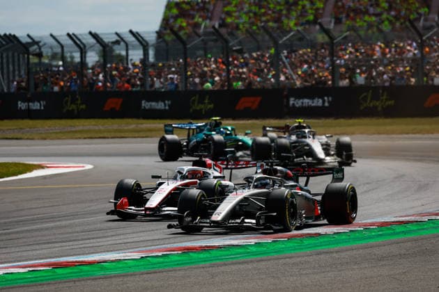 F1 - BRITISH GRAND PRIX 2026 31 OCON Esteban (fra), TGR Haas F1 Team VF-26, 27 HULKENBERG Nico (ger), Audi F1 Team , action overtake, overtaking, dÃ passement, depassement, overtakes, during the Formula 1 British Grand Prix 2026, 9th round of the 2026 Formula One World Championship, WM, Weltmeisterschaft from July 3 to 5, 2026 on the Silverstone Circuit, in Silverstone, United Kingdom - SilverstoneUnited Kingdom  Copyright: xFLORENTxGOODENx