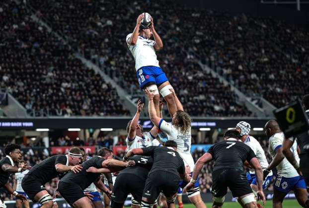 2026 Nations Championship Southern Hemisphere Series, One New Zealand Stadium, Christchurch, New Zealand 4 7 2026 New Zealand All Blacks vs France France s Hugo Auradou receives the ball from a lineout Hugo Auradou receives the ball from a lineout 4 7 2026  Copyright: xx BS129572