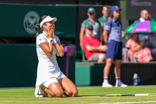 Day Six: The Championships - Wimbledon 2026 LONDON, ENGLAND JULY 04 - Alexandra Eala of Philippines after winning her Ladies Single Third Round against Iga Swiatek of Poland at The Wimbledon Lawn Tennis Championship at Wimbledon on July 04, 2026 in London, England. (Photo by Keeran Marquis)  Copyright: xKeeranxMarquis Fotoarena SPPx Sportspressphoto_SPR184631