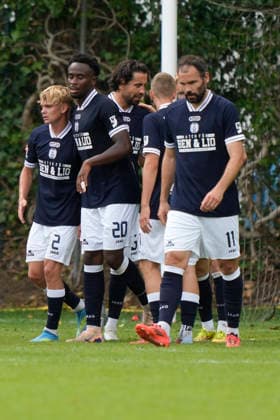 04.07.2026, Stadion, Riddergoar 1, 49824 Laar, GER, Fußball, 3. Liga: Blitzturnier: SV Meppen vs HHC Hardenberg, Jubel nach 1:0 von Dominique Domröse (SV Meppen 2) DFL REGULATIONS PROHIBIT ANY USE OF PHOTOGRAPHS AS IMAGE SEQUENCES AND OR QUASI-VIDEO. 49824 Laar Niedersachsen Deutschland Stadion, Riddergoar 1 *** July 4, 2026, Stadium, Riddergoar 1, 49824 Laar, GER, Soccer, 3rd Division Blitz Tournament: SV Meppen vs. HHC Hardenberg, Celebration after Dominique Domröse scores the 1-0 goal for SV Meppen 2. DFL regulations prohibit any use of photographs as image sequences and or quasi-video. 49824 Laar, Lower Saxony, Germany, Stadium, Riddergoar 1