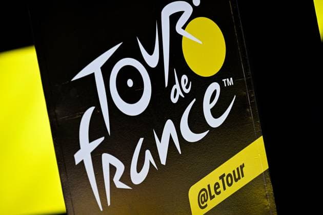 The Tour de France logo pictured before the first stage of the 2026 Tour de France cycling race, a team time trial of 19km with start and finish in Barcelona, Spain, Saturday 04 July 2026. The 113th edition of the Tour de France starts on Saturday 4 July in Barcelona, Spain, and will finish in Paris, France on the 26th of July. JASPERxJACOBS  x180355127x