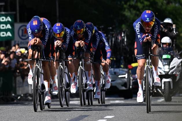 Tour de France 2026 Stage 1 BARCELONA, SPAIN - JULY 04 : Team Picnic PostNL in action during stage 1 of the 113rd edition of Tour de France an UCI World Tour 2.UWT Team Time Trial stage for Men Elite of 19 km with start in Barcelona and finish in Barcelona on July 4, 2026 in Barcelona, Spain, 04 07 2026 Barcelona Spain  Copyright: xPetexGodingx