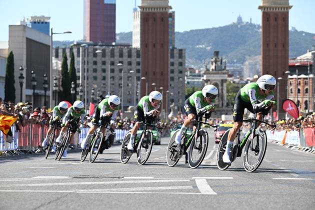 Tour de France 2026 Stage 1 BARCELONA, SPAIN - JULY 04 : Team Caja Rural - Seguros RGA in action during stage 1 of the 113rd edition of Tour de France an UCI World Tour 2.UWT Team Time Trial stage for Men Elite of 19 km with start in Barcelona and finish in Barcelona on July 4, 2026 in Barcelona, Spain, 04 07 2026 Barcelona Spain  Copyright: xSzymonxGruchalskix