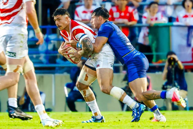 Nations Championship 2026 rugby match against Japan VS Italy Dylan Riley of Japan (L) in action at the Nations Championship 2026 match between Japan VS Italy at the Chichibunomiya Rugby Stadium in Tokyo, Japan, on July 4, 2026. Tokyo Japan  Copyright: xMatrixxImagesx xSimonxBonnyx